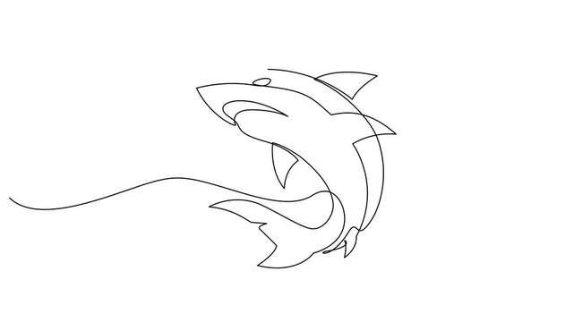Animated self drawing of continuous line draw aggressive shark, Self drawing simple animation of continuous one line drawing of Hammerhead Shark. Hammerhead single line drawing by hand. 4K animation
