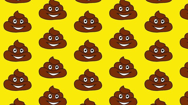 cute catoon poop character pattern animation on yellow background video footage