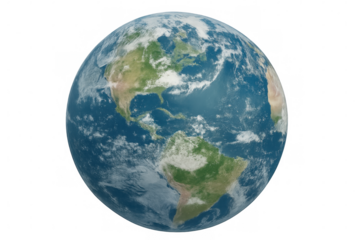 Rotating global map highlighting north and south american continents, transparent background for educational scientific visualization