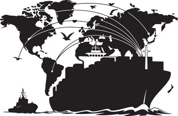 Obraz premium Silhouette of Global Shipping Routes Vector Illustration