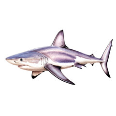 Obraz premium Realistic detailed illustration of a shark swimming, showing streamlined body and fins for marine wildlife depiction