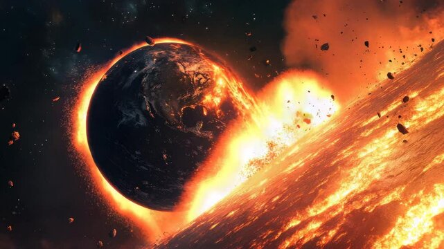 Fiery Planet Destruction In Space