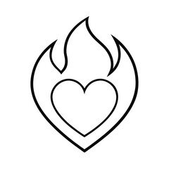 heart in fire outline black icon