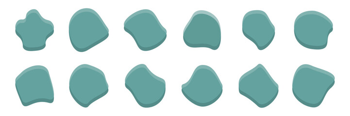 collection of abstract liquid shapes, modern smooth pastel colored design elements isolated on white background, vector illustration.