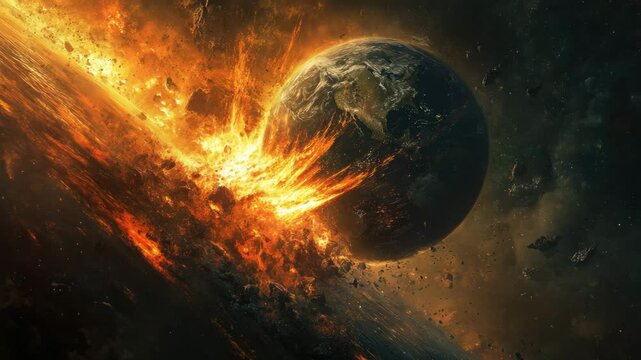 Fiery Planetary Collision In Dark Space