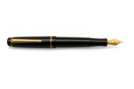 Classic fountain pen with gold nib, ideal for writing and signing important documents, isolated on transparent background