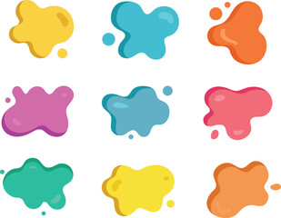 Collection of colorful cartoon splashes or blobs isolated on a white background suitable for design elements