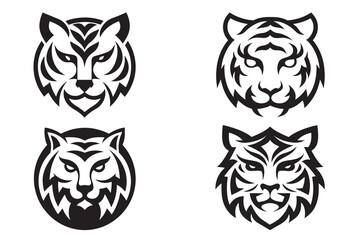 Roaring tiger head vector silhouette illustration, perfect for wild animal logos, icons, or fierce