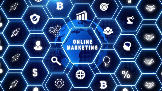 Digital Marketing Technology Solution for Online Business Concept. Business, Technology, Internet and network concept. glowing connections in different places on the map