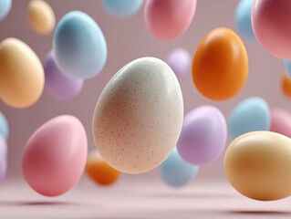 Floating Pastel Easter Eggs on Soft Blurred Background with Text Space, Whimsical Video Overlay for Social Media