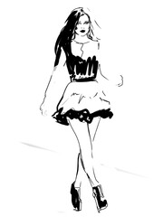 hand-drawn black and white ink illustrations featuring stylish women in bold, expressive lines. Each piece captures elegance, confidence, and timeless fashion 