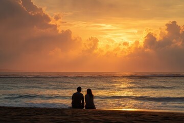 Fototapeta premium couple on the beach at sunset
