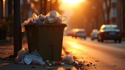 Trash can at sunset