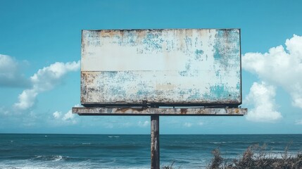 Empty billboard by the ocean