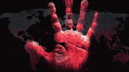 Hand with Red Paint Symbolizing Global Awareness and Advocacy