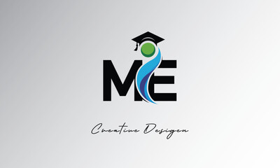 ME Creative Letter Logo with Graduation Cap and Abstract Human – Modern Education and Learning Symbol Design