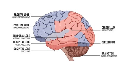 Human Brain Infographic Vector – Labeled Diagram on White Background

