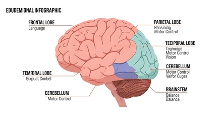 Human Brain Infographic Vector – Labeled Diagram on White Background

