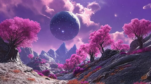Ethereal Pink Planet Landscape: A Dreamlike Fantasy Realm