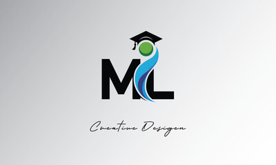 ML Creative Letter Logo with Graduation Cap and Abstract Human – Modern Education and Learning Symbol Design