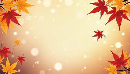 Autumn Dance: Red and Yellow Maple Leaves Grace a Warm, Bokeh-Filled Background