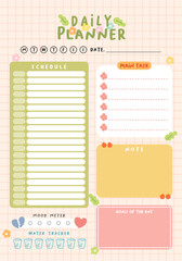 a page of daily planner template design with mood and water tracker