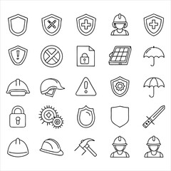 Simple Line Art Icons of Safety, Security, and Construction