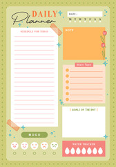 cute hand drawn daily planner with notes and mood tracker design page