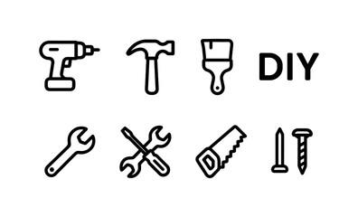 Diy tool icons: hammer, drill, and more for home improvement projects