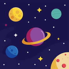 A Colorful and Playful Cosmic Scene with Planets and Stars