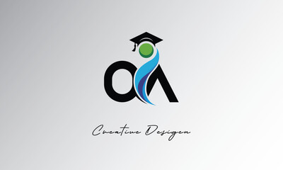 OA Creative Letter Logo with Graduation Cap and Abstract Human – Modern Education and Learning Symbol Design