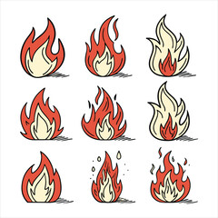 Nine Vector Fire Icons in Various Styles