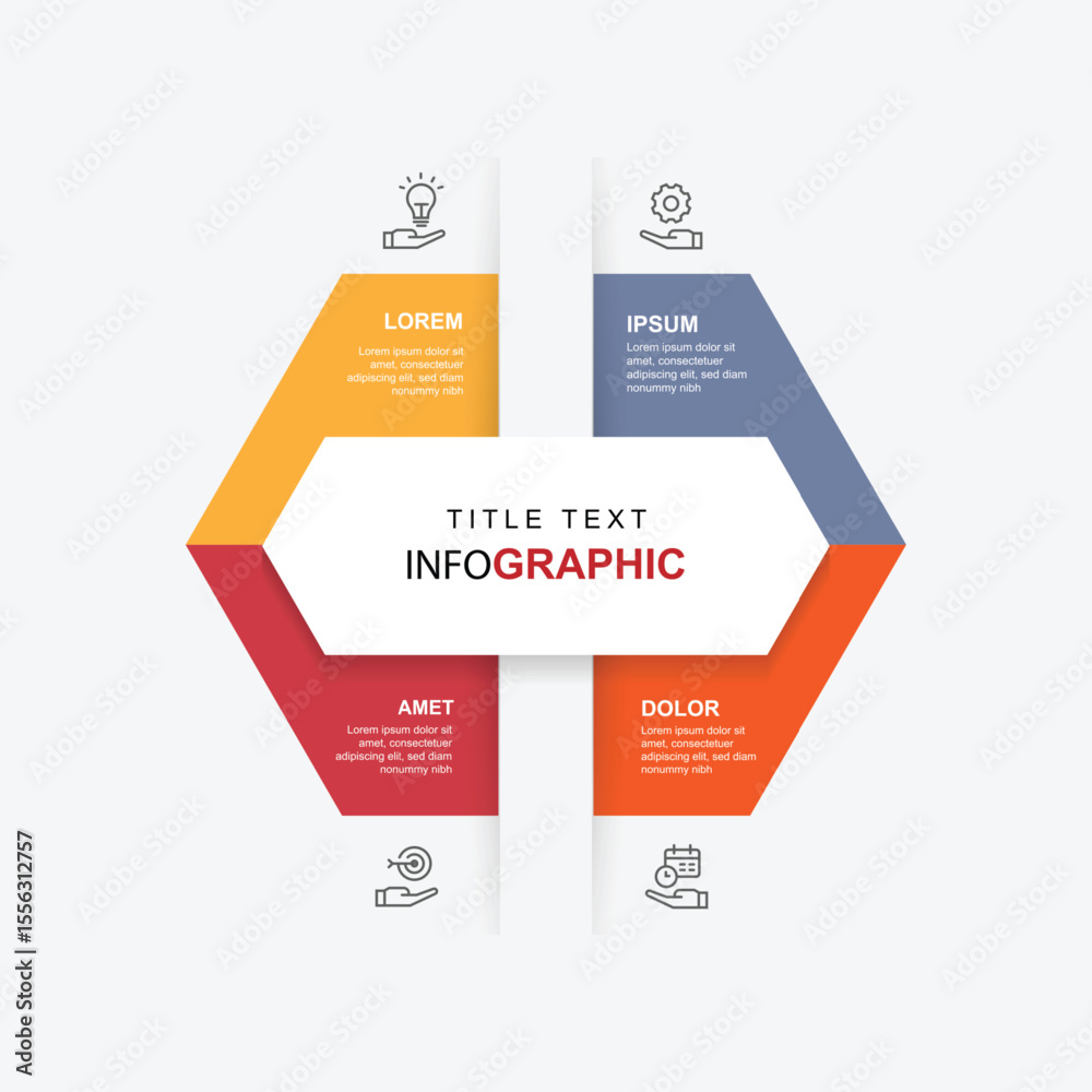 Aufkleber 4 step hexagon infographic template. business information graphic with icons.