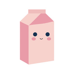 Kawaii milk carton with rosy cheeks and joyful expression Line Art Vector illustration