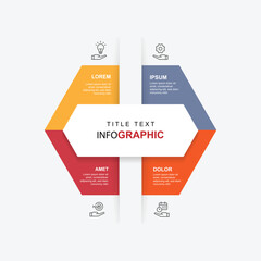 4 step hexagon infographic template. Business information graphic with icons. 