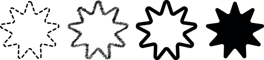 Naklejka premium Black Star Icons Collection – Flat Style Vector Set of Unique Rating, Favorite, and Navigation Stars for UI Design and Web Applications