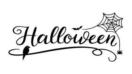 Elegant Halloween Design Spooky Script with Web and Bats