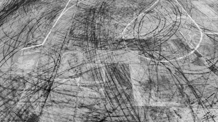 Aerial view car tire marks abstract street road background with black tire marks on race track, Texture and background car automobile and automotive skid tire marks.