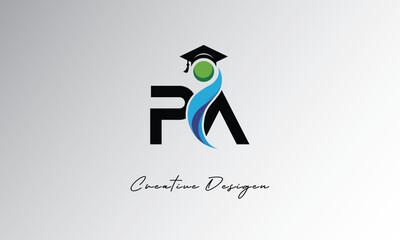 PA Creative Letter Logo with Graduation Cap and Abstract Human – Modern Education and Learning Symbol Design