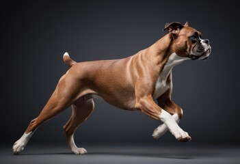 boxer dog isolated on grey neutral studio background, adorable doggy, lovely pet 9