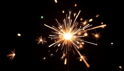 Sparkler Burning with Bright Light on Black Background
