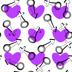 Vector pattern with purple cute hearts, for Valentine's Day, Valentine's Day, Love Day. The design is designed for textiles, gift wrapping, banners, postcards, wallpapers, posters