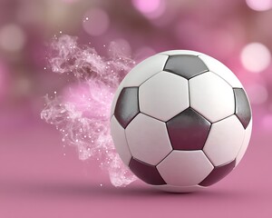 Naklejka premium Soccer ball in motion with pink smoke