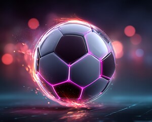 Naklejka premium Soccer ball in neon glow