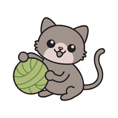 Kitten Playing With Yarn Ball