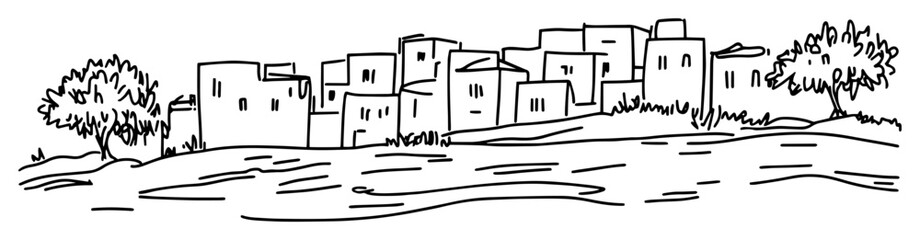 traditional desert village hand drawn vector landscape