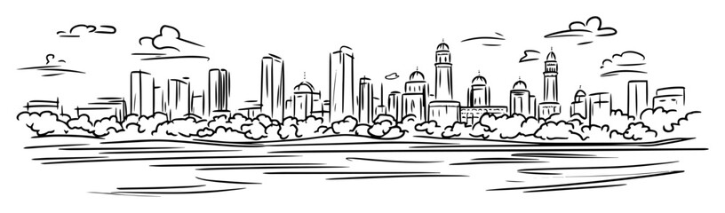 Obraz premium kuala lumpur skyline with petronas towers vector linear sketch illustration