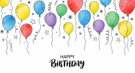 Colorful Balloons Celebrating Happy Birthday with Stars and Confetti