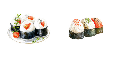 onigiri japanese food watercolor vector illustration © Dar