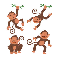 cute monkey illustration collection isolated on white background